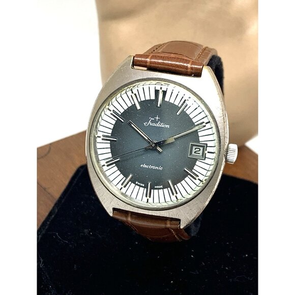 Sears Roebuck Co Tradition Electronic Men's Watch Swiss Quartz Gray White Dial - Picture 1 of 15